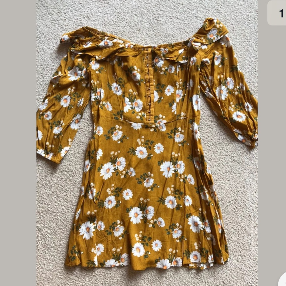 Forever 21 Golden Yellow Floral Off Shoulder Dress
